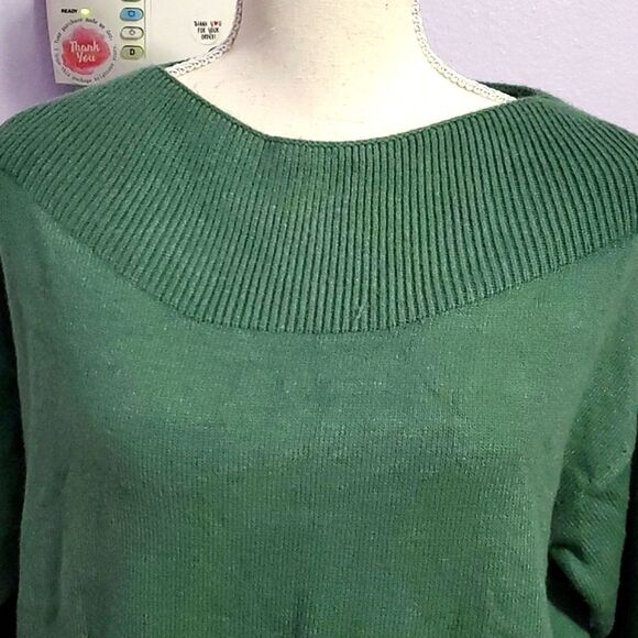 Premise Leaf Green Soft Boxy Boat Neck Long Sleeve Sweater - Picture 2 of 8